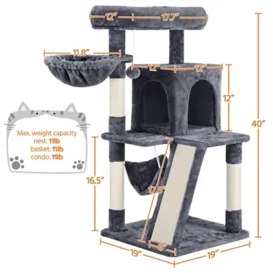 Yaheetech 40" Medium Plush Cat Tower with Condo image {2}