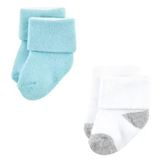Luvable Friends Baby Boy Newborn and Baby Terry Socks, Mint Navy Stripes 12-Pack image {6}