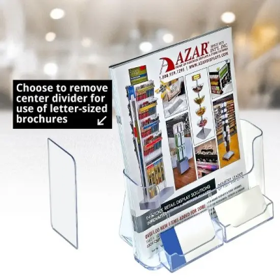 Azar Displays Clear Adjustable Letter Size, Bifold or Tri-Fold Brochure Holder with 2 Business Card Pockets, 2-Pack image {5}
