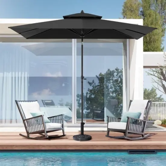 Crestlive Products 9 x 5 FT Double Top Patio Outdoor Umbrella Rectangular Tilting Parasol Waterproof image {1}