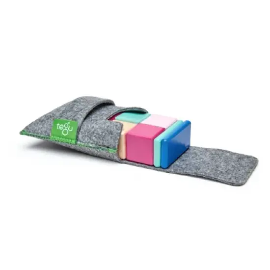 Tegu Magnetic Wooden Blocks, 8-Piece Pocket Pouch, Blossom image {1}