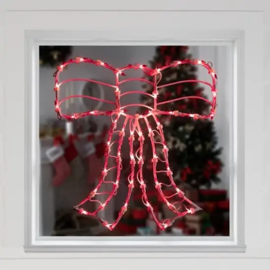 Northlight Lighted Bow Christmas Window Silhouette Decoration - 14" - Red image {2}