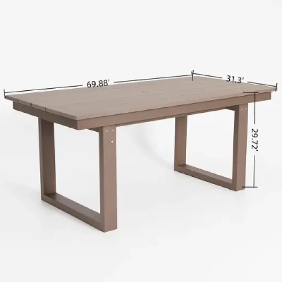 FIONECA 5-Piece HDPE Outdoor Dining Set with Umbrella Hole &uml;C Weather-Resistant Patio Table & 4 Armrest Chairs, Wood Finish image {7}