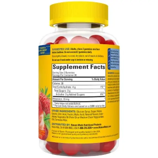 Nature Made Melatonin 10mg per serving Gummies, Maximum Strength Dosage, 100% Drug Free Sleep Aid for Adults, 60 Melatonin Gummies, 30 Day Supply image {1}