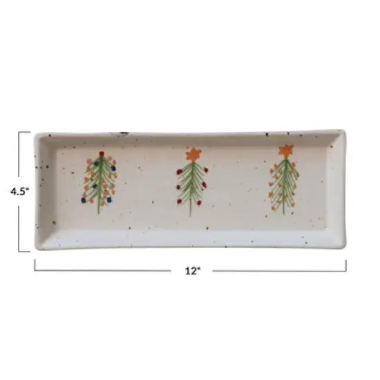 Storied Home Speckled Hand-Painted Stoneware Platter with Christmas Trees, Multicolor image {1}