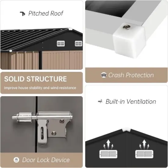 Acekool 10x12 Ft Outdoor Storage Shed, Large Galvanized Steel Tool Shed with Sliding Lockable Door & Sloped Ventilated Roof, Metal Utility Yard Shed image {3}