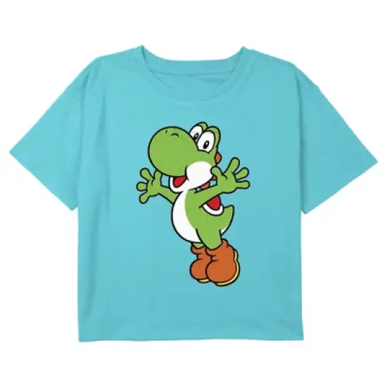 Girl's Nintendo Super Mario Bros Yoshi Hug Crop T-Shirt image {2}