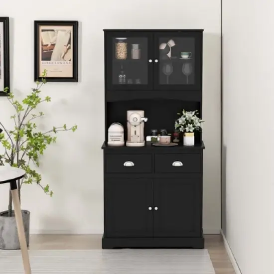Costway 67'' Storage Cabinet Closet Kitchen Pantry Cupboard with Adjustable Shelves Black/White image {1}