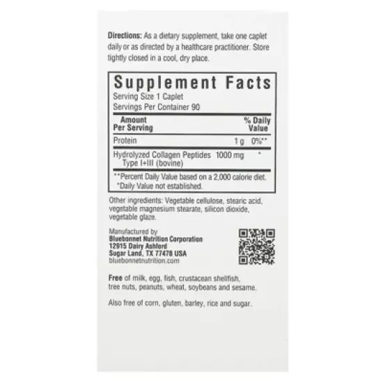 Bluebonnet Nutrition Beautiful Ally&reg;, Collagen Type I + III, 1,000 mg, 90 Caplets image {1}