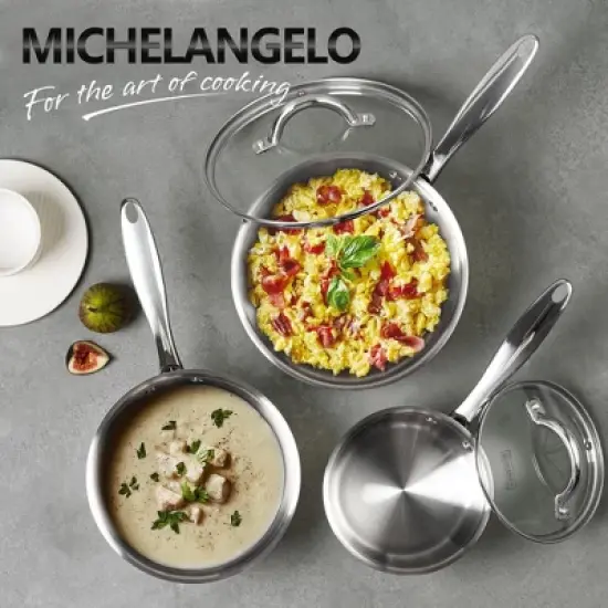 MICHELANGELO Saucepan Set, 18/10 Stainless Steel Sauce Pan with Lid, Tri-Ply Bottom Sauce Pot Set, Nonstick Saucepan, Induction Compatible image {6}