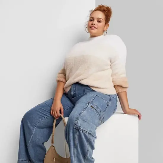 Women's Mock Turtleneck Fuzzy Boxy Pullover Sweater - Wild Fable&trade; image {4}