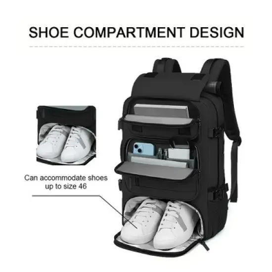 Luupatchy 18.1" Anti-Theft Travel Backpack with Separate Shoe Compartment & Convertible Duffel Design,Travel Bag for Business, Hiking, Camping image {7}