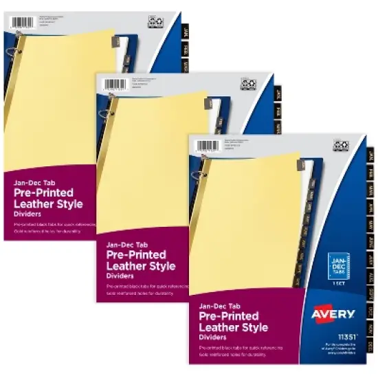Avery Jan-Dec Dividers for 3 Ring Binders, 12 Tabs per Set, Pre-Printed Black Leather Tabs (3 Sets of 26180) image {7}