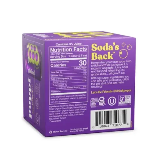 Poppi Grape Prebiotic Beverage - 4pk/12 fl oz Cans image {1}