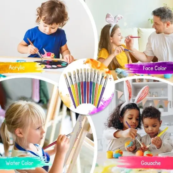 4E's Novelty 12Pcs Kids Paint Brushes, Thick Paint Tools for Kids for Arts and Crafts image {5}