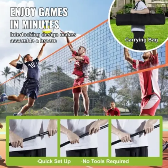VEVOR 4-Way Volleyball Net, Adjustable Height Badminton Net Set for Backyard Beach Lawn, Outdoor Portable Volleyball Net with Carrying Bag image {6}