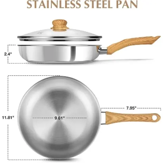 KOCH SYSTEME CS Stainless Steel Pan, Stainless Skillet with Lid for Cooking, Dishwasher Safe image {5}