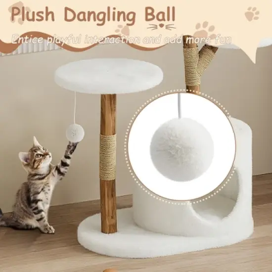 Modern Wood Cat Tree Tower for Large Cats, Luxury Pear Wood Condo, Platforms, Scratching Posts, All-Season Mats, 43" Cat Furniture image {5}