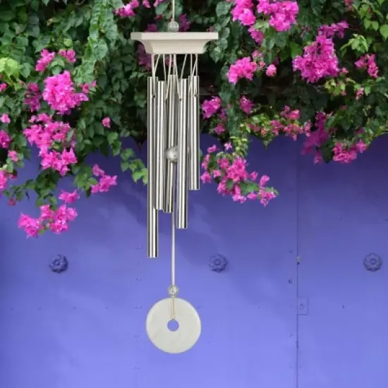 Woodstock Wind Chimes For Outside, Garden D&eacute;cor, Outdoor & Patio D&eacute;cor, Woodstock White Marble Chime Silver Wind Chimes image {1}