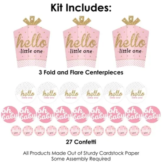 Big Dot of Happiness Hello Little One - Pink and Gold - Girl Baby Shower Decor and Confetti - Terrific Table Centerpiece Kit - Set of 30 image {2}