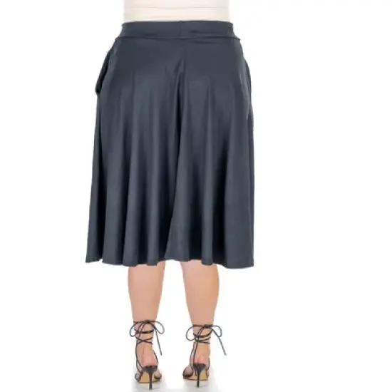 24seven Comfort Apparel Elastic Waist Pleated Pocket Plus Size Midi Skirt image {2}