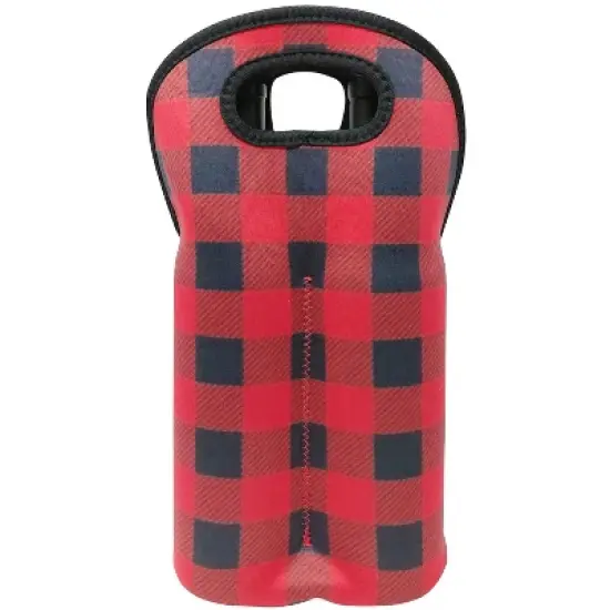Wrapables Insulated Neoprene Wine Tote, Two Bottles, Red Checkered image {8}