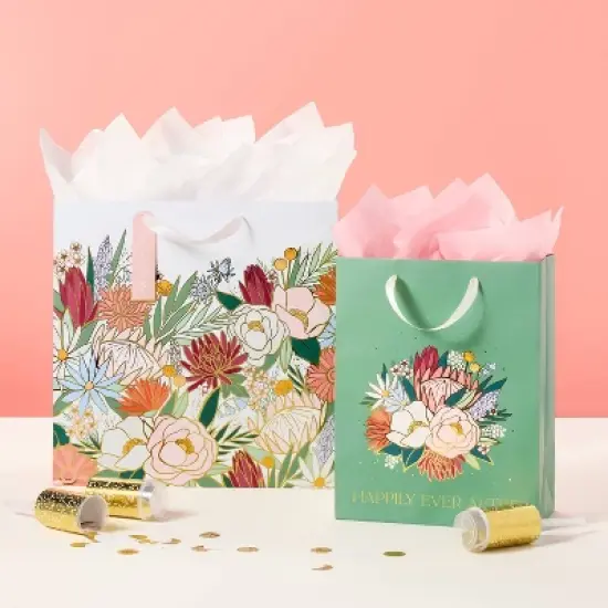 Wedding 'Happily Ever After' Large Gift Bag - Spritz&trade;: Botanical Floral, Bridal Shower, , 12.75" image {1}