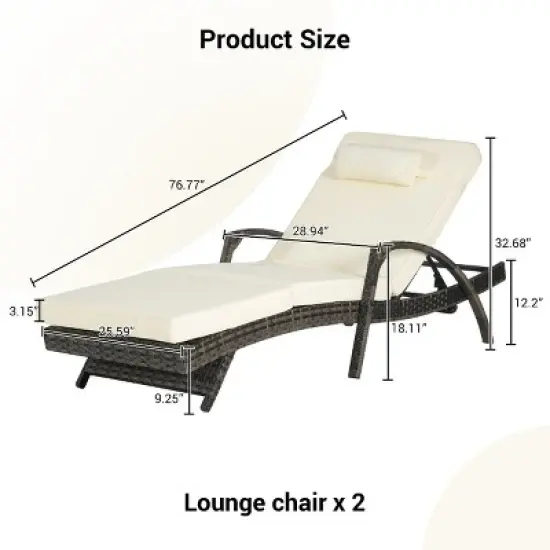 Outdoor Patio Chaise Lounges,Patio Adjustable Recliner up to 150&deg; with Removable Cushions,Armrest Wicker Long Reclining Chaise-Coolbibila image {6}