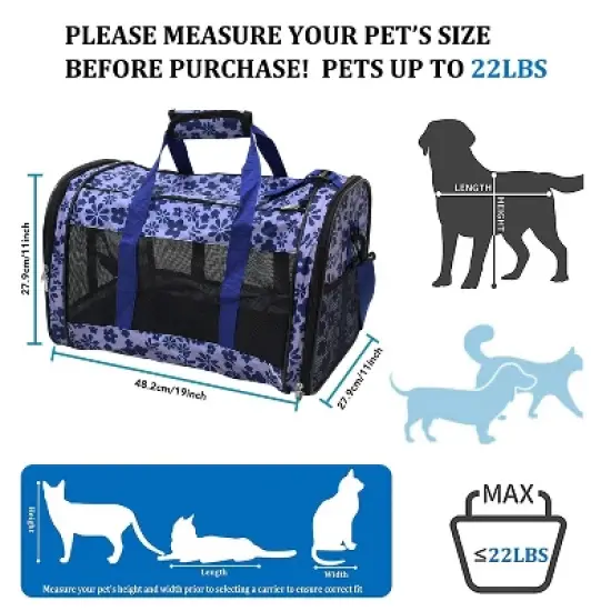 GOOPAWS Soft-Sided Small Dog Cat Carrier Bag, Floral Print Blue, 19'' image {2}