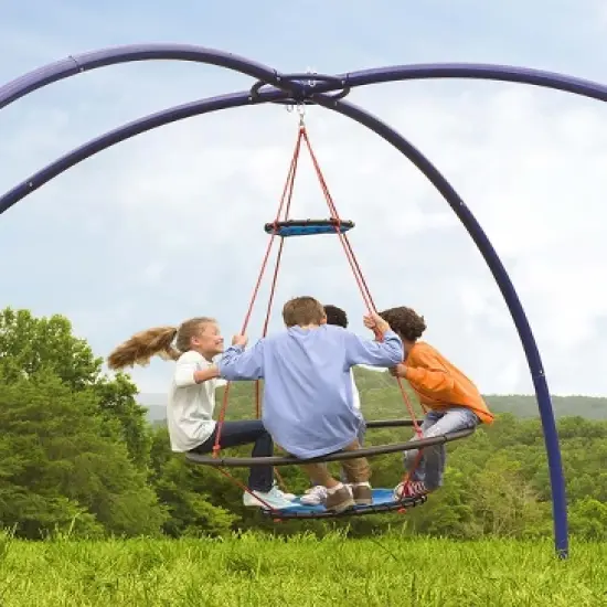 HearthSong - Large Vortex Spinning Ring Swing and Sky Dome Arched Stand Set for Kids Active Outdoor Play image {1}