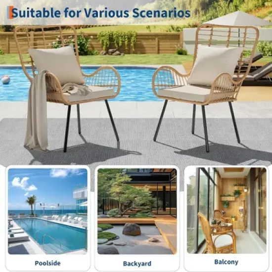 GustoWave Patio Dining Chairs Set of 2 with Cushions, Bistro Set, Great for Apartment, Porch, Lawn, Backyard, Brown image {6}