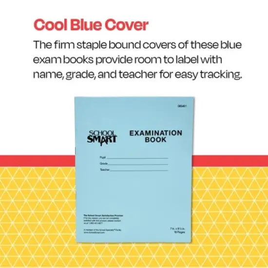 School Smart Examination Blue Books, 7 x 8-1/2 Inches, 16 Pages, Pack of 50 image {3}
