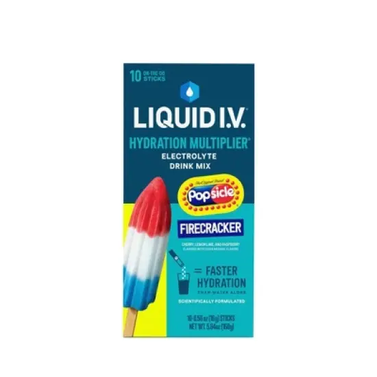 Liquid I.V. Hydration Multiplier Vegan Powder Electrolyte Supplements - Popsicle Firecracker - 0.56oz/10ct image {1}