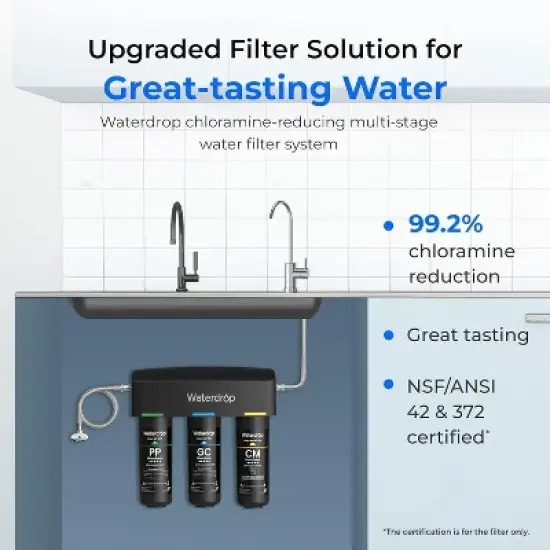 Waterdrop TSB-CM Under Sink Water Filter System Reduce Chloramine for CA, FL and Washington, D.C.,with Brushed Nickel Faucet image {1}