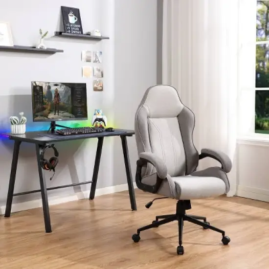 Swivel Dorm Gaming Chair Gray - Room Essentials&trade;: Upholstered Computer Desk Chair, Adjustable, Fixed Arms image {5}
