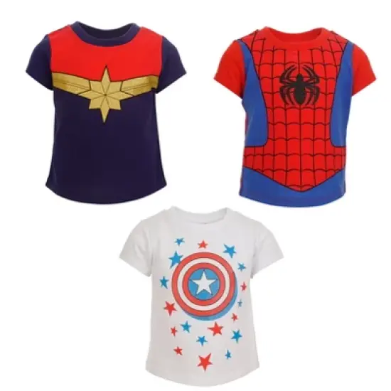 Marvel Avengers Captain Marvel Captain America Spider-Man Girls 3 Pack Pullover T-Shirts Toddler  image {7}