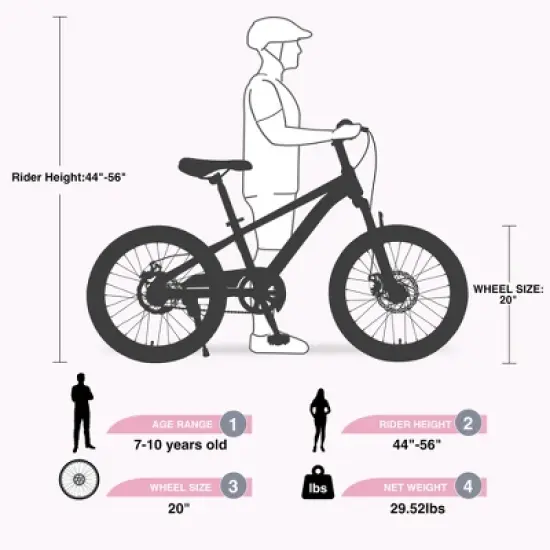 20 Inch Kids Road Hybrid Bike for 7-10 Years Old Toddlers Kids, Steel Commuter Bike, Single Speed Kids Beach Road City Bike image {5}