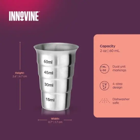 Innovine Stepped Jigger, Durable Satin Metal Finish Drink Measuring Tool, Perfect for Margarita, Whiskey Sour, Martini, Cocktail Accessories, Set of 1 image {2}