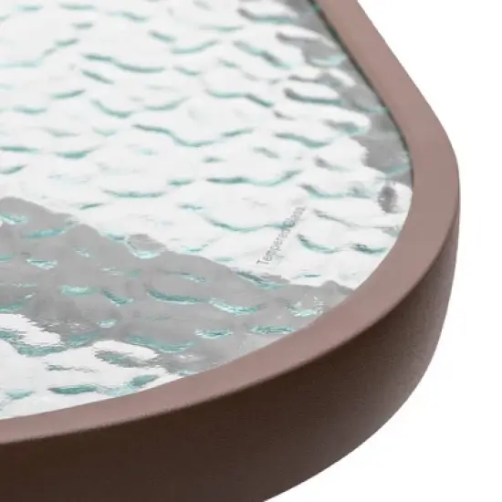 Square Patio Bar Height Table with Tempered Glass Top & Umbrella Hole - Brown - Crestlive Products image {2}