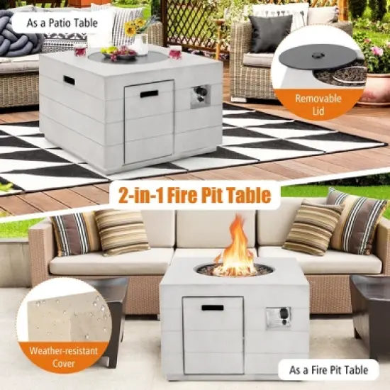 Tangkula 34" Square Concrete Propane Fire Pit Table w/ Lava Rocks Rain Cover 50,000 BTU image {5}