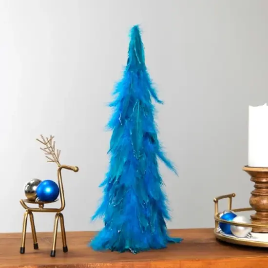 Northlight Two-Tone Layered Glitter Feather Cone Tree Christmas Decoration - 19.5" - Turquoise image {1}