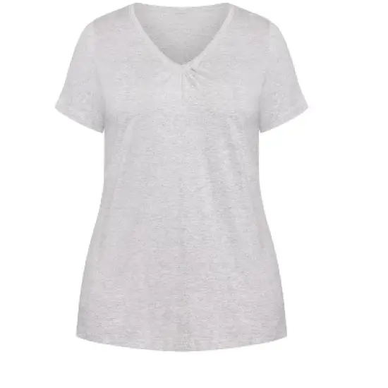 Women's Plus Size Gathered V Neck Cotton Top - grey | EVANS image {2}