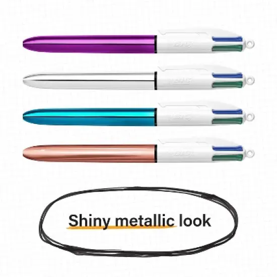 BIC 4-Color Shine Retractable Ballpoint Pen Medium Point 1.0mm Assorted Colors 3/Pack (MMMTP31-AST) image {5}