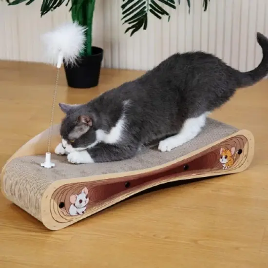Sandinrayli Cat Scratcher Lounge Bed, Reversible 2-in-1 Cardboard Scratching Board, Durable Curved Cat Scratch Pad, natural wood image {1}