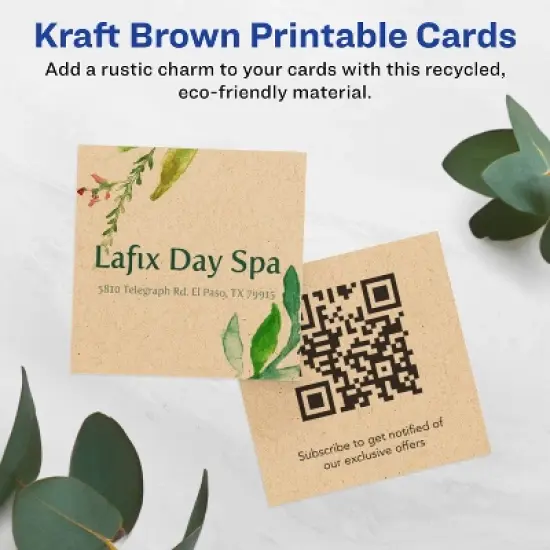 Avery Printable Square Business Cards with Sure Feed Technology, 2" x 2", Kraft Brown Cardstock, Print-to-the-Edge, Laser/Inkjet Cards, 120 Total image {1}