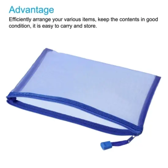 Unique Bargains Mesh Zipper A5 Nylon Pencil Case Storage Pockets 6 Pcs image {2}