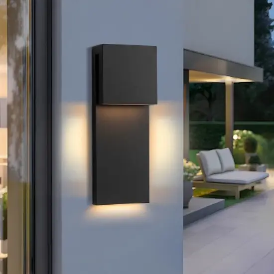 C Cattleya 15in 2-Light Matte Black LED Outdoor Wall Lantern image {1}