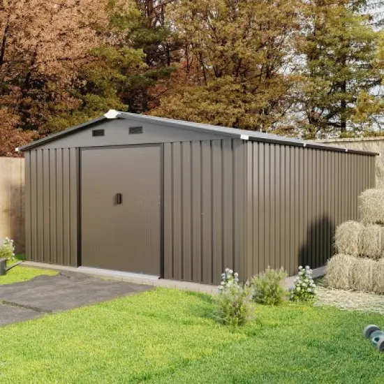 Heavy-Duty 10x12FT Metal Outdoor Storage Shed with Protective Film, Sunlit Windows & Waterproof Steel Panels - Coolbibila image {1}