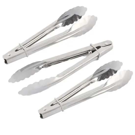 Unique Bargains Kitchen Metal Salad Ice Cake Bread Food Clip Clamp Tongs Silver Tone 3 Pcs image {4}