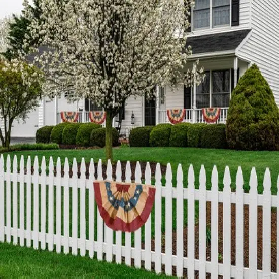 Briarwood Lane Burlap Patriotic Embroidered Bunting USA 48" x 24" Pleated Banner with Brass Grommets image {2}